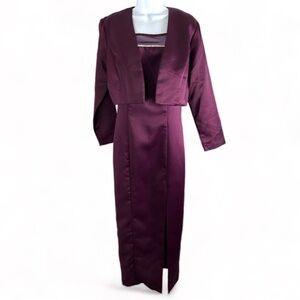 Onyx Nite By Wendy Chaitin Plum Gown With Bolero Jacket Rhinestone Size 8